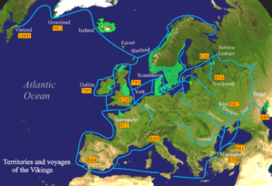 مسیر لشکرکشی های وایکینگ ها در قاره اروپا و دریای شمال دریای کاسپین